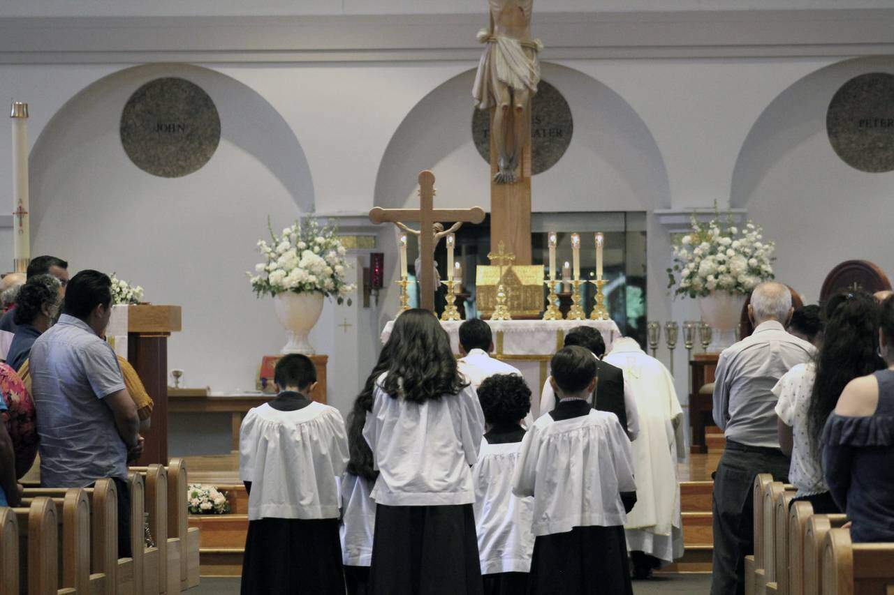 Sacrário durante celebração na Paróquia de São Bartolomeu, no estado americano do Texas