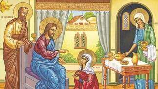 Ícone de Jesus com Marta e Maria