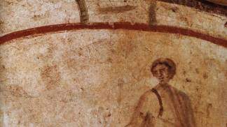 Representação do século IV encontrada nas Catacumbas da hemorroísa e Jesus