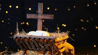 manjedoura de jesus com a cruz no fundo