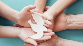 Mãos segurando pomba da paz