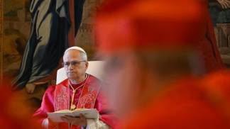 papa leão xiv em encontro com cardeais