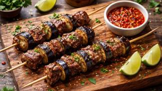 Espetinho de berinjela com carne