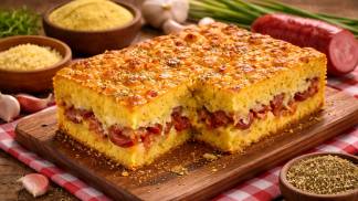 Torta de Fubá com calabresa