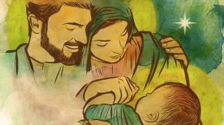 sagrada familia com jesus maria e josé, jesus ainda bebê no colo dos pais