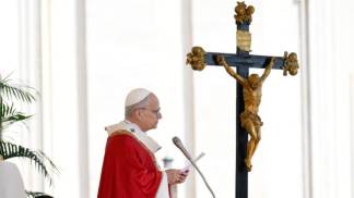 papa leao xiv durante angelus após a missa de ramos em 2026