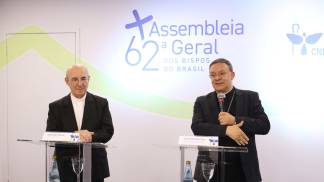 Dom Pedro Cipollini e Dom Leomar Brustolin durante na coletiva de imprensa da CNBB GUSTAVO CABRAL _compressed