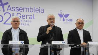 Bispos durante a coletiva de imprensa da Assembleia Geral da CNBB