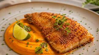 Tilápia crocante com pure de cenoura