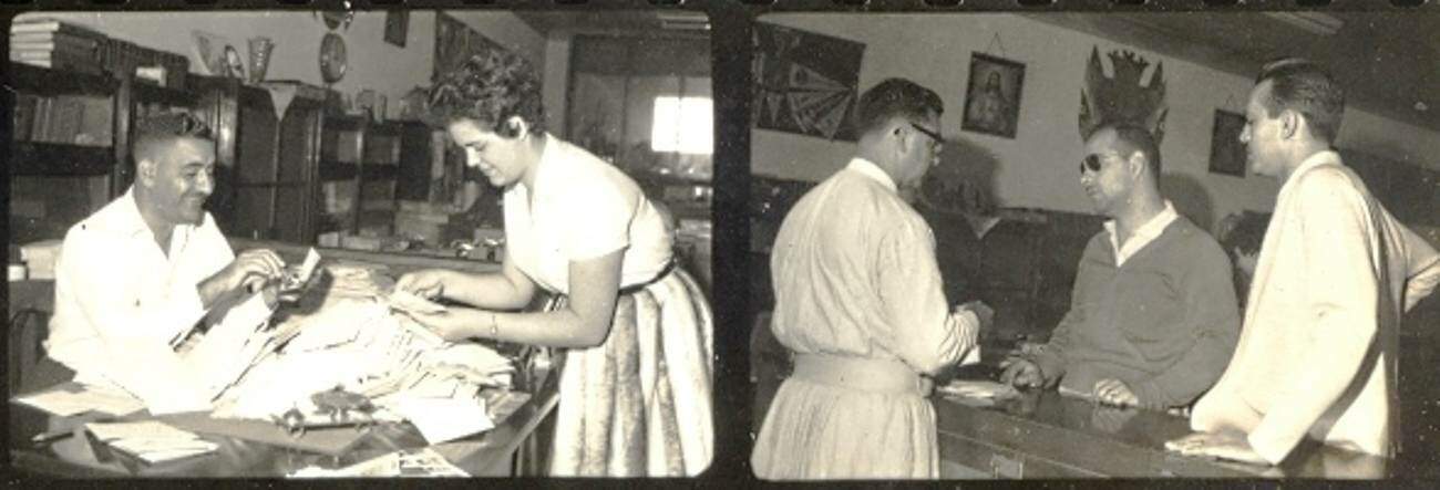 Pe. Rubem L. Galvão e funcionários da Rádio Aparecida, em 1961.
