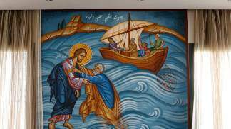 pintura Jesus caminhando sobre as águas com Pedro